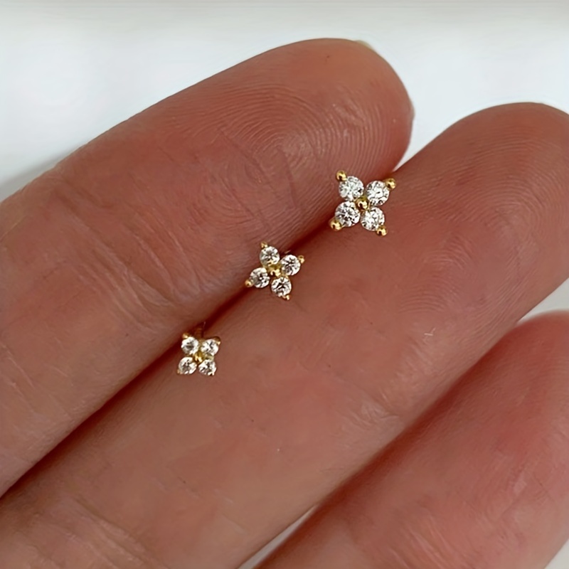 Delicate Flower Stud Earrings with Zirconia Inlay for Women